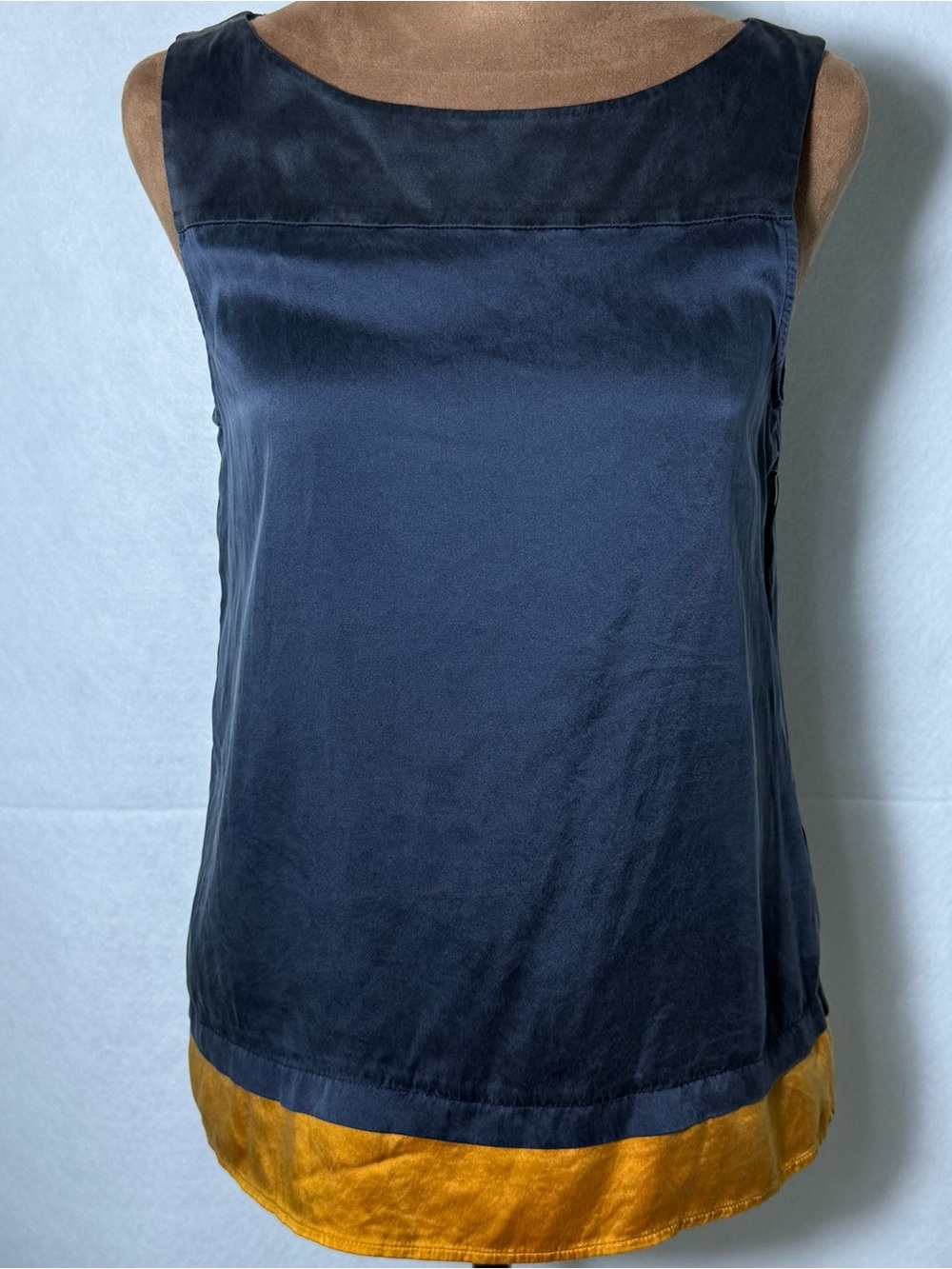 Theory Silk Colorblock Sleeveless Tank Top Navy Gold Small - Picture 3 of 11